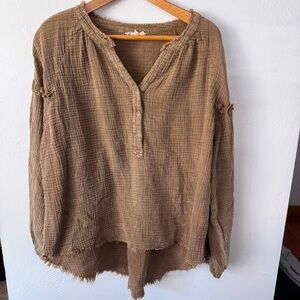 Promesa brown muslin gauze long sleeve tunic style top Size Medium